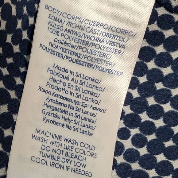 Chaps Geometric Print Semi Shear Blouse Navy 2X Polka Dot Collar Button Front - Picture 8 of 11